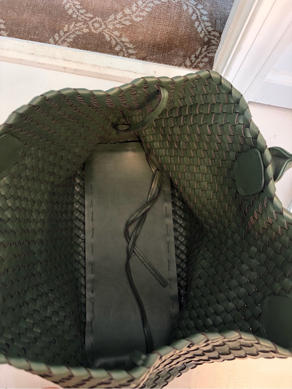 Woven Tote Bag in Dark Green - Luxury Handled Carryall - Picture 3 of 3
